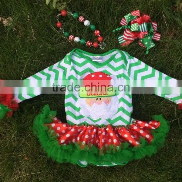 HOT!!! Baby Christmas Santa Rompers With Tutu Dress Long Sleeve Chistmas Romper With Chunky Necklace Set
