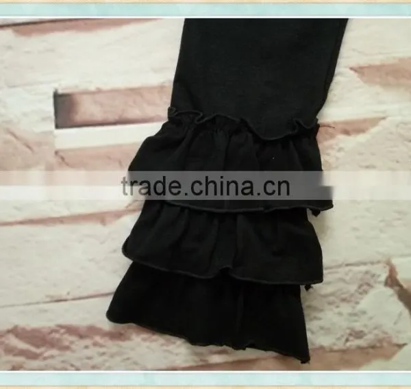 Triple Ruffle Pants Girls High Quality Pants Girl 100% Cotton Plain Color Ruffle Pant photo-2