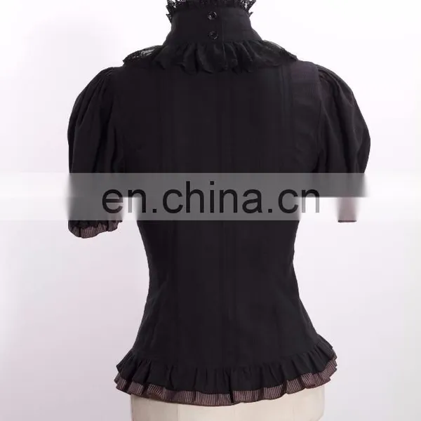 Steampunk Victorian Gothic Short Sleeves Shirt With Jabot Collar photo-4