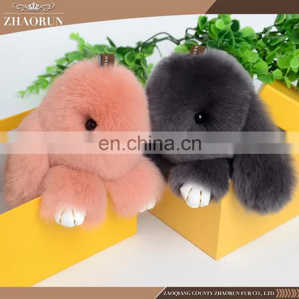Colored Rabbit Shape Chain Custom Keychain Soft Rabbit Fur Ball Key Chain photo-6
