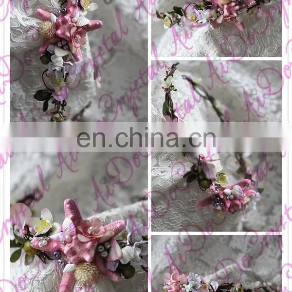 Aidocrystal Indian Unique Design Pink Artificial Garland Wedding Flower Hair Accessories photo-3