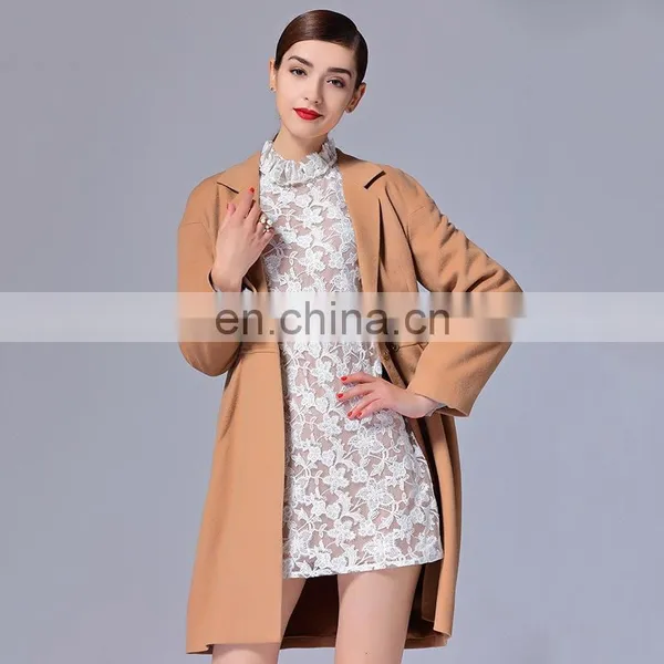 Spring and Summer Fashion Women Slim Fit Fleeced Fabric Knee Length Long Coat Latex Clothing