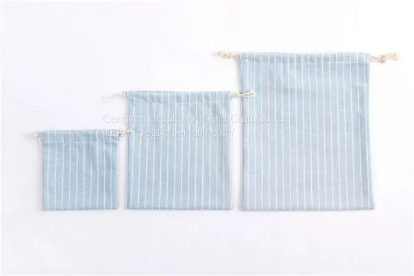 Stripe Cotton Linen Drawstring Candy Storage Bag Eco Gift Pouch photo-5