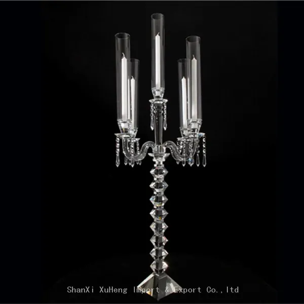 Long Stemmed 9 Arms Crystal Candelabra Centerpieces Crystal Candle Holder For Wedding Decoration photo-3