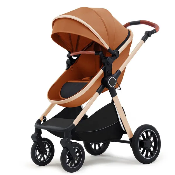 Two-Way Folding Linen Baby High Landscape Stroller With Stainless Steel Frame 0-3 Years Front & Rear Wheels
