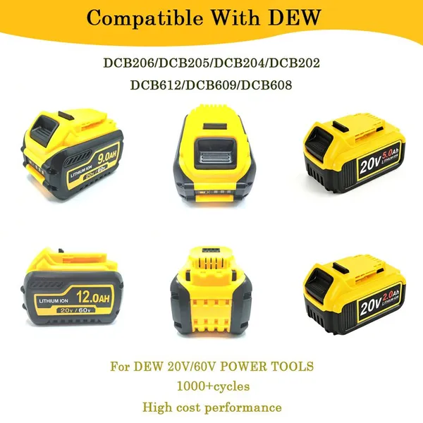 Power Drill Driver and Circular Saw Tool Replacement 20V/2Ah/5Ah/4Ah Rechargeable Battery DCB206/DCB205/DCB204/DCB202 for DEW