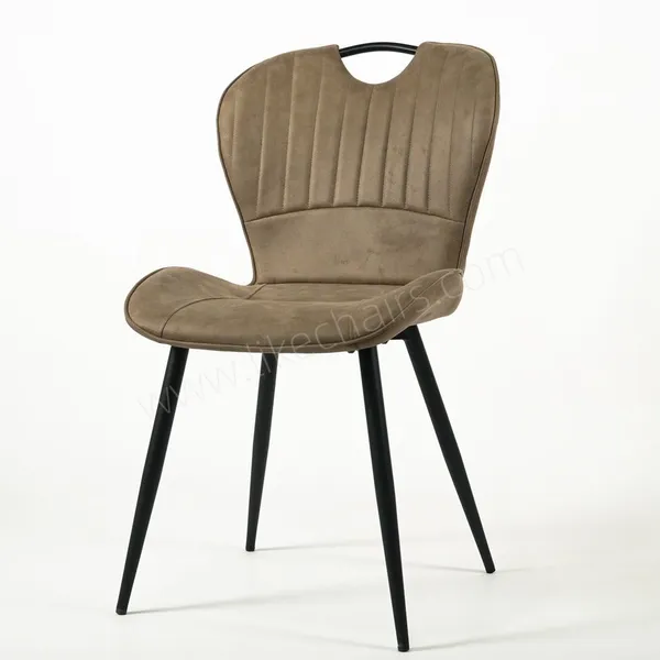 Chaise de salle à manger rembourrée en PU, dossier galbé, pieds métalliques, haut de gamme