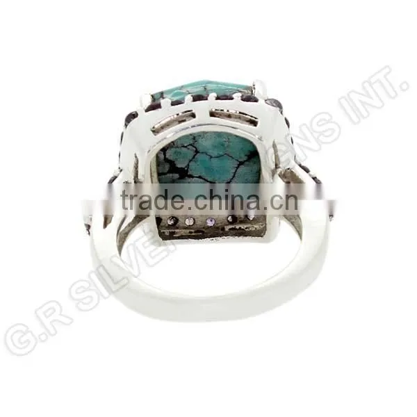 Turquoise Cushion & Amethyst Round Gemstone Ring,sterling Silver 925 Rings Wholesale Jewelry photo-3