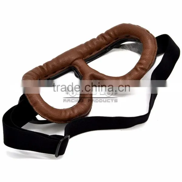 BJ-GT-008 Newest Custom Brown Leather Clear Lens Motocross Goggles photo-6
