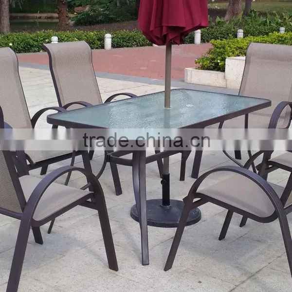 2015 Wholesale Garden Patio Modern Aluminum Frame Dining Table and Sling Chair Set photo-4