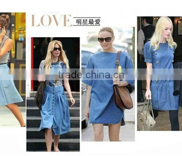 2015 New Arrival Latest Half Sleeve Denim Woman Dress Blue Denim Woman Dress photo-2