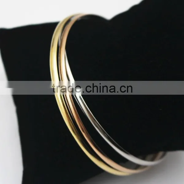 3 Color Smooth Fashion Wedding Bangle 3pcs/set Silver Gold and Rose Gold Plated Simple Wiring Bracelet Wristband Wire Bangles photo-4
