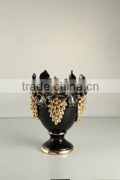 Black Real Gold Grape 16"Antique Vase Flower Art Ceramic Vase for Ceramic Decoration photo-2