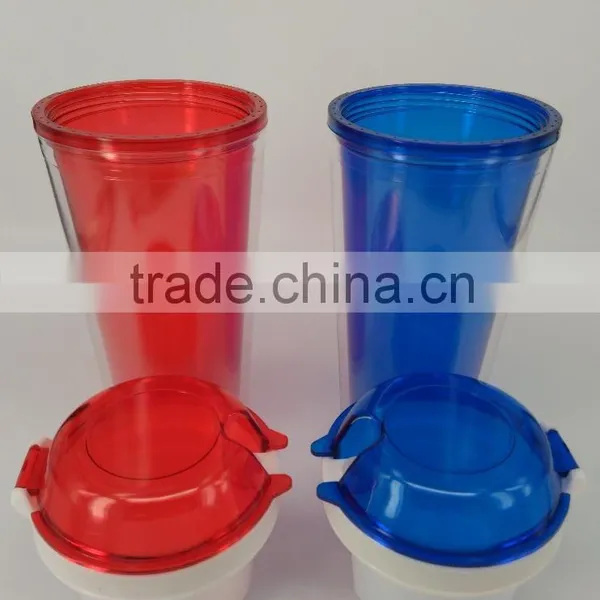 Double Wall Tumbler With Straw JUICE ICED COFFEE PLASTIC CUP With Lids Wholesale photo-3