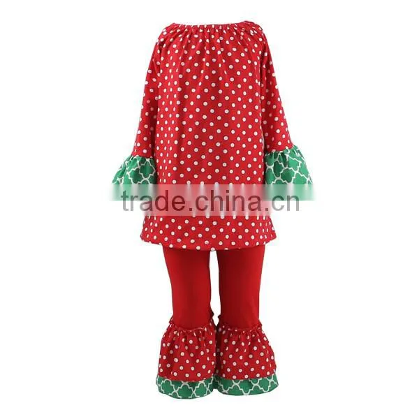 Kaiyo 2016 Fall Boutique Girl Clothing Dot Ruffle Raglan Dress With Ruffle Pants Korean Dresses New Fashion Children's Wear