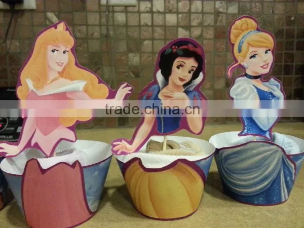 Girls Birthday Cinderella, Belle, Snow White, Rapunzel and Sleeping Beauty Princess Inspired Cupcake Wrappers and Toppers Wraps photo-2