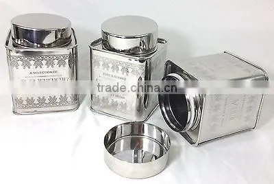 Stainless Steel Square Tea Sugar Coffee Canister Set photo-4