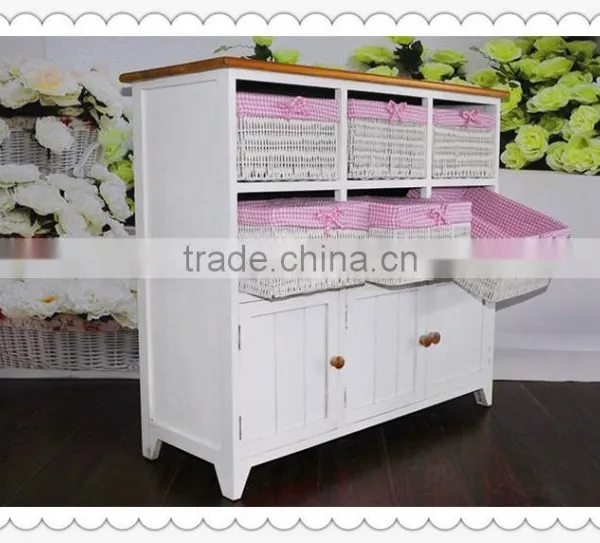 Antique White Wooden Cabinet With Willow Drawers for Home Decoration photo-4