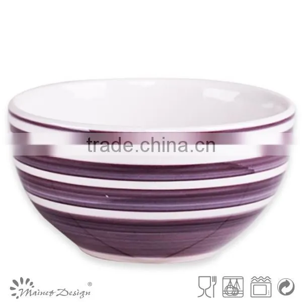 Stoneware Bowl With Blue Vertical Stripe Manufacturer Handpainted Striped Cereal Bowls photo-2