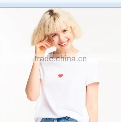 Lovely Heart Pattern Design Custom Printing 100% Cotton Custom O Neck Women White t Shirt photo-2