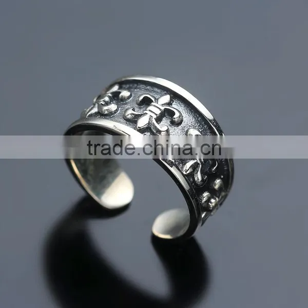 Personalized Cool Punk Jewelry Adjustbale Sterling Silver Flower Ring for Man photo-5