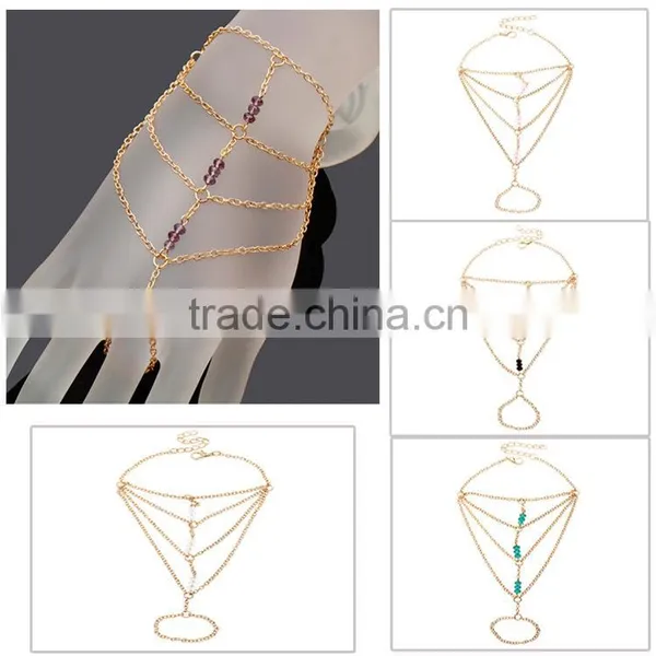 Colorful Pearl Finger Bracelet, Custom Handmade Finger Ring Bracelet, Slave Bracelet With Finger Ring photo-4