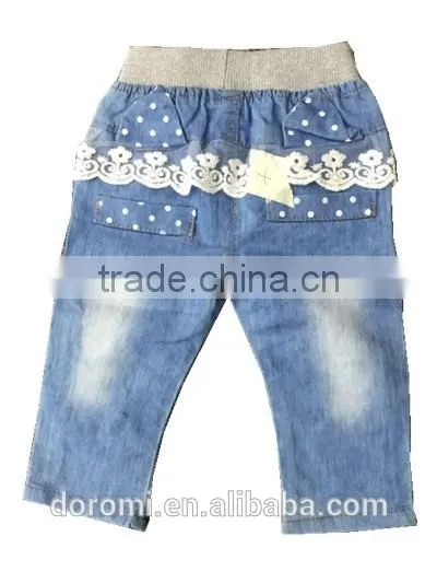 Baby Girl Jeans With Cute Bow-knot and Lace photo-2
