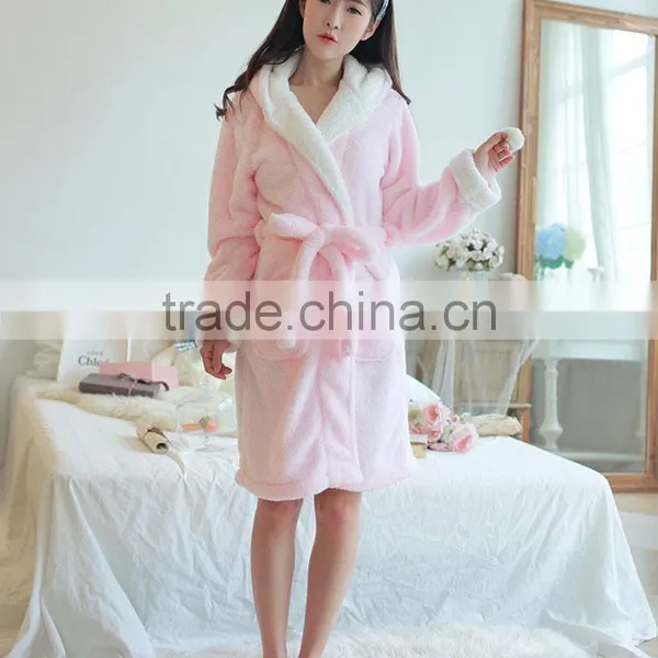 Girls Winter And Autumn Cute Rabbit Pink Pajamas Flannel Fleece Bathrobe photo-2