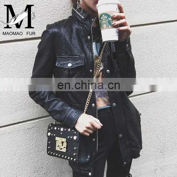 High Quality Popular Young Women Real Sheep Leather Garment Spring Ladies Long Black Coat photo-3