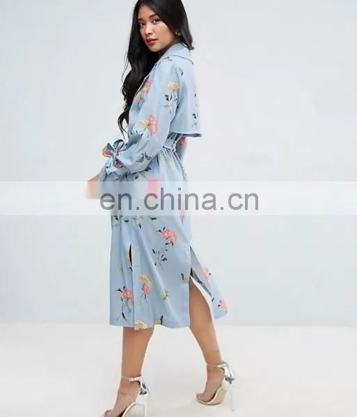 Wholesale New Fashion Autumn Printing Back Side Vent Bulk Ladies Long Wind Coat photo-3