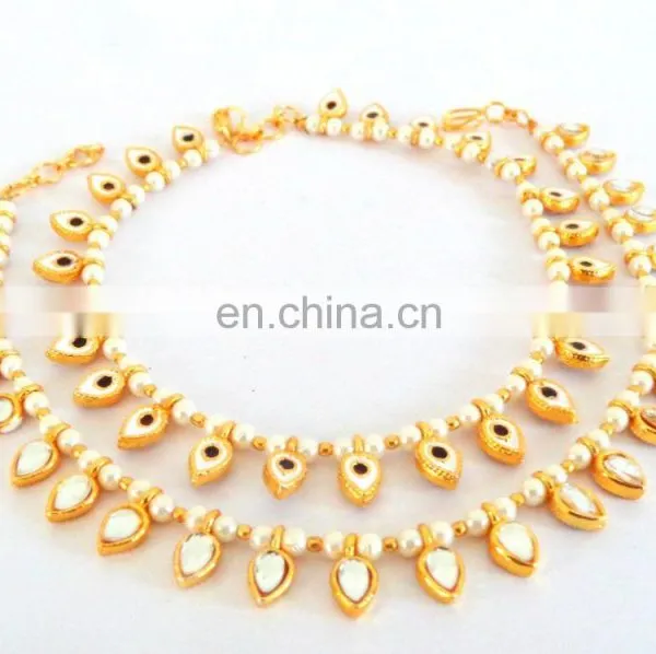 Wholesale Kundan Gold Plated Indian Anklet - Payal - Indian Crystal And Kundan Anklet Bollywood Style Gold Plated Kundan Anklet photo-5