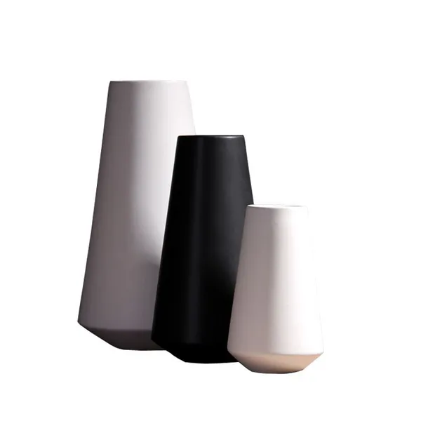 Convergent Modern Simple White Black Matte Ceramic Vase For Wedding Gift Decortion photo-5
