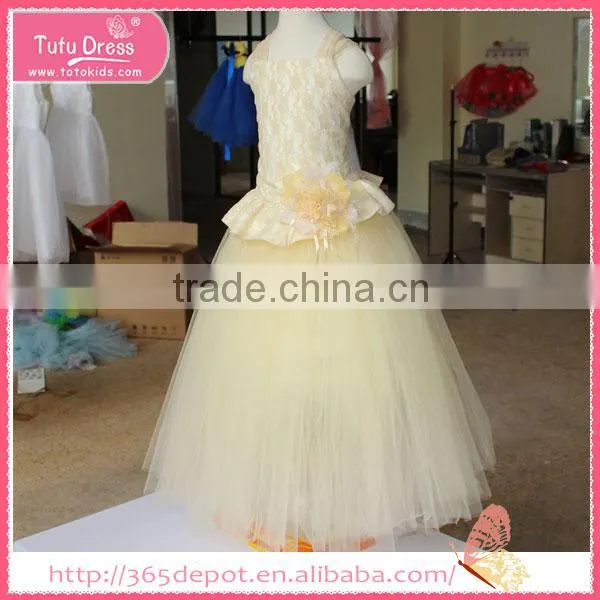 Court Style Creamy-white Prom Dress With Flower Waistband Tulle Skirt Children Frocks Designs Supplier's Choice photo-3