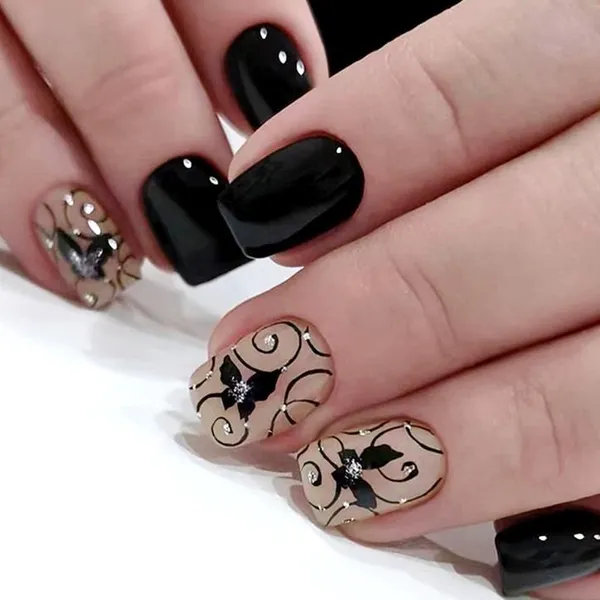 Foreign Trade European and American Red Ballet Nail Glitter French Butterfly Solid Color Nail Art Press on Nails