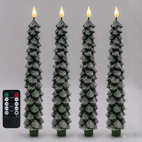 3D Wick Wax Christmas Tree Long Warm White Remote Flameless Led Taper Candles With Remote Control photo-2