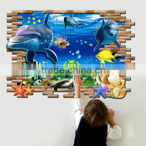 New Sea Whale Fish 3d Wall Stickers for Kids Room Removable Decoration DIY PVC Sticker Wallpaper Decals Bathroom Decoration photo-2