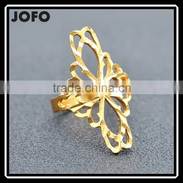 Wholesale Hollow Out Cross The Flower Stainless Steel Gold Plated Rings