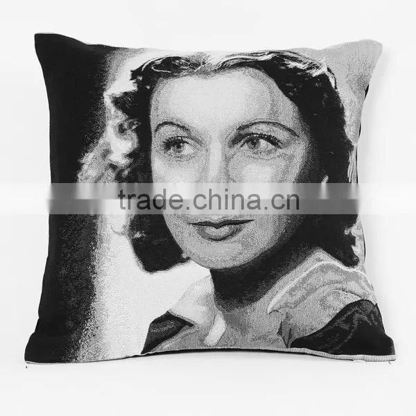 2016 Hotsale 100% Cotton Wholesale Printed Portrait Cushion, Black and White Jacquard Cushion photo-3