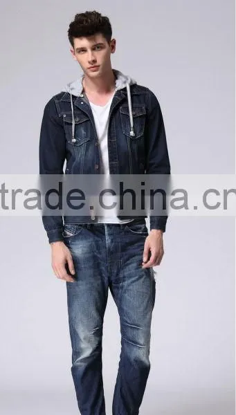 Denim Jacket Shop Fashion Plain Zipper Men's Denim Jacket With Fleece Hoody photo-3