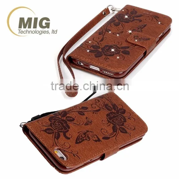 Fasion Designed Diamond Butterfly Wallet Leather Case Cover With Strap, Leather Case With Inside TPU for Iphone 6s/6 Plus photo-2
