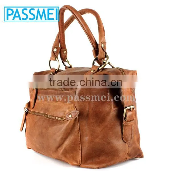 Tan Leather Handbag Purse Tote photo-2