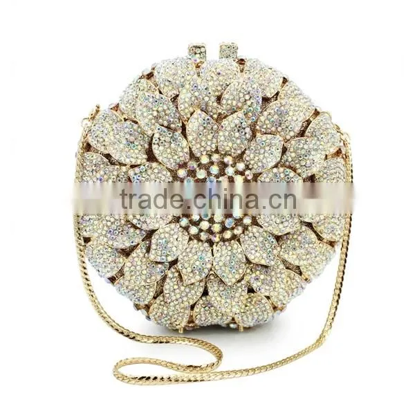New Design Sunflower Pattern Hard Box Crystal Stone Evening Bag Evening Clutches (88165A-AB) photo-2