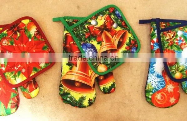 Digital Printing Fabric Kitchen Set Oven Mitten Pot Holder Apron Set photo-2