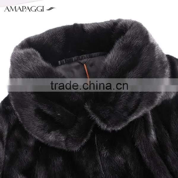 Factory Sale Black Slim Mink Fur Winter Coat for Ladies photo-4