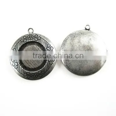 20mm Setting Size Vintage Antique Silver Round Photo Locket Bezel Tray Pendant Charm DIY Supplies 1113004 photo-2