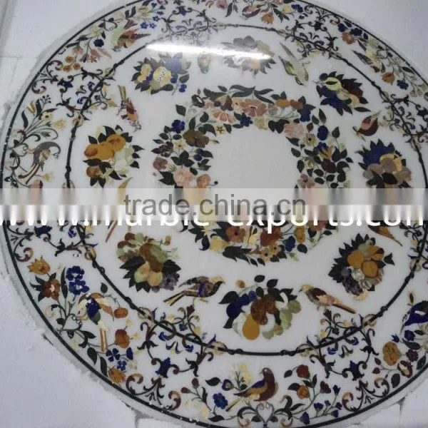White Round Marble Stone Inlay Dinning Table Top Pietra Dura Table Top photo-3
