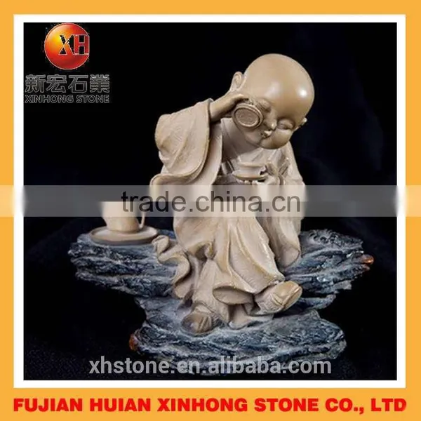 Lovely Shaolin Little Monk Buddha Statue Sleep on Stone photo-3