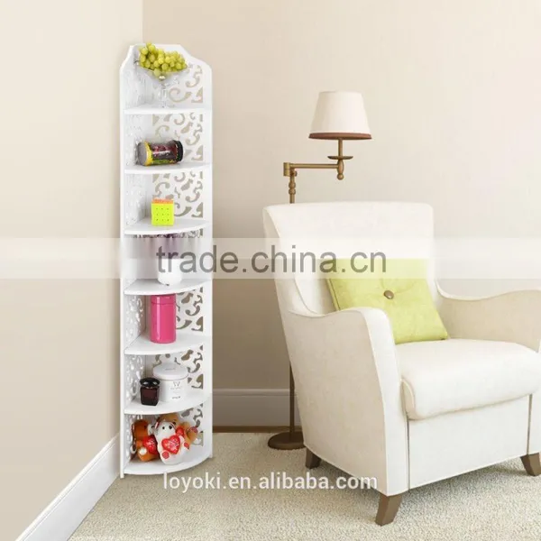 7-Tier Modular Cut-Out Quarter-Circle WPC Corner Shelf Unit White Storage Organizer Display Rack photo-2