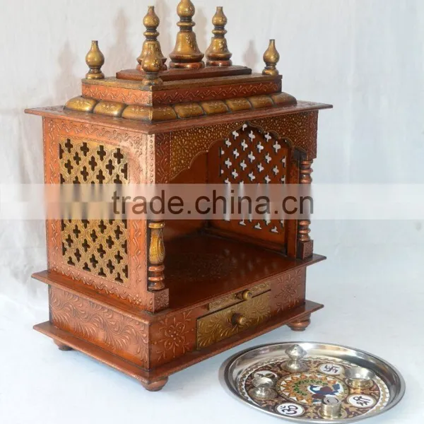 Hand Painted Copper Finish Mini Wooden Temple With 1 Drawer photo-6