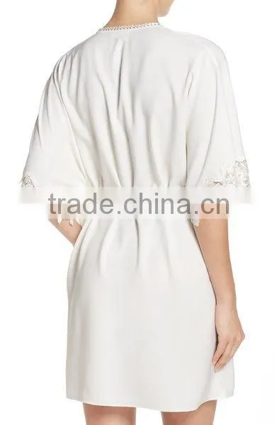 Satin Robes Women Silk 100% Polyester Lace Crochet Trim Short Robe Sexy Women photo-4